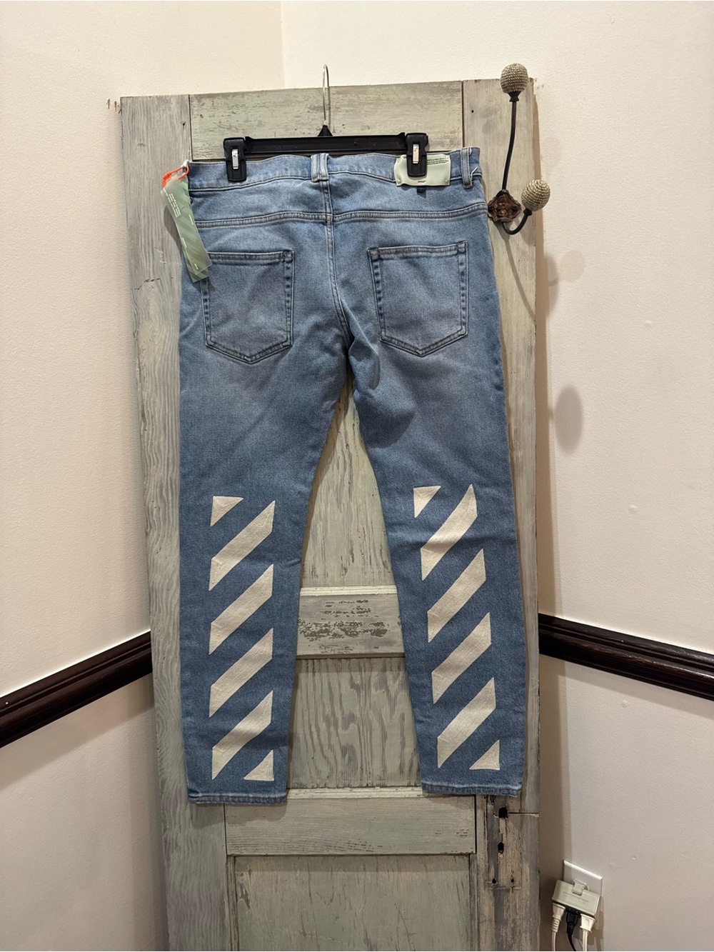 Off White Slim Fit Blue Spray Diagonal Jeans Sz 34 - Picture 5 of 10